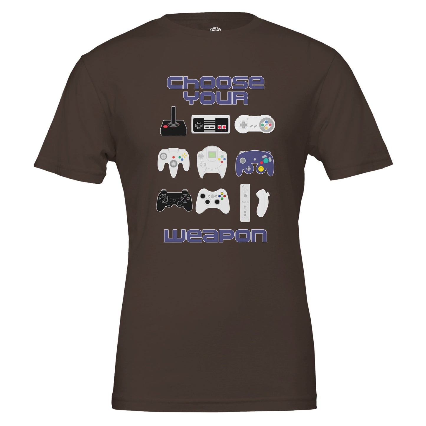 Retro Gamer T-Shirt, Choose Your Weapon, Vintage & Modern Game Controllers Design, Nintendo, Playstation, Sega, Atari, Xbox - Rampage Design Studio