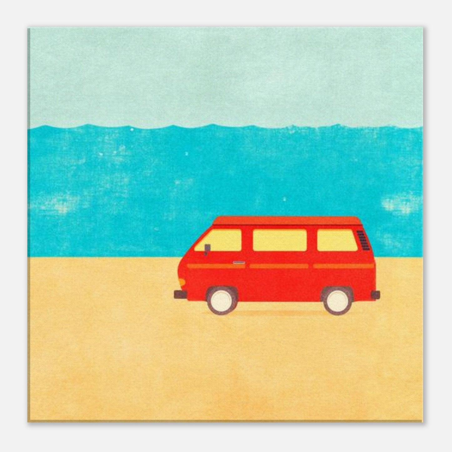 Minimalist VW Camper Van Beach Canvas – Retro Coastal Wall Art, Van Life Decor, Red Camper Print for Travel Lovers - Rampage Design Studio