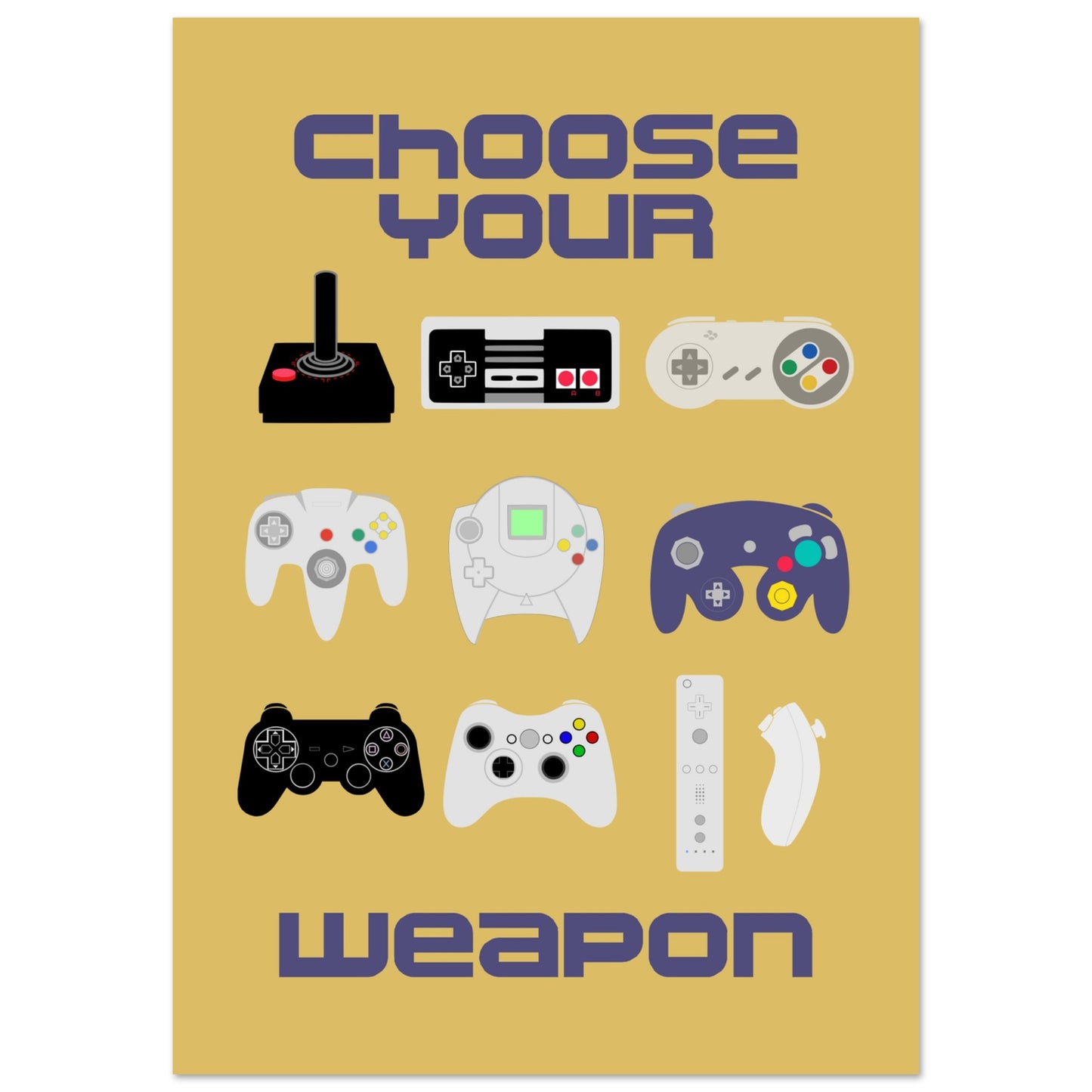 Choose Your Weapon Retro Poster, Vintage Gaming Controllers Art Print, Gift for Gamers, Boys room poster, gaming room poster - Rampage Design Studio