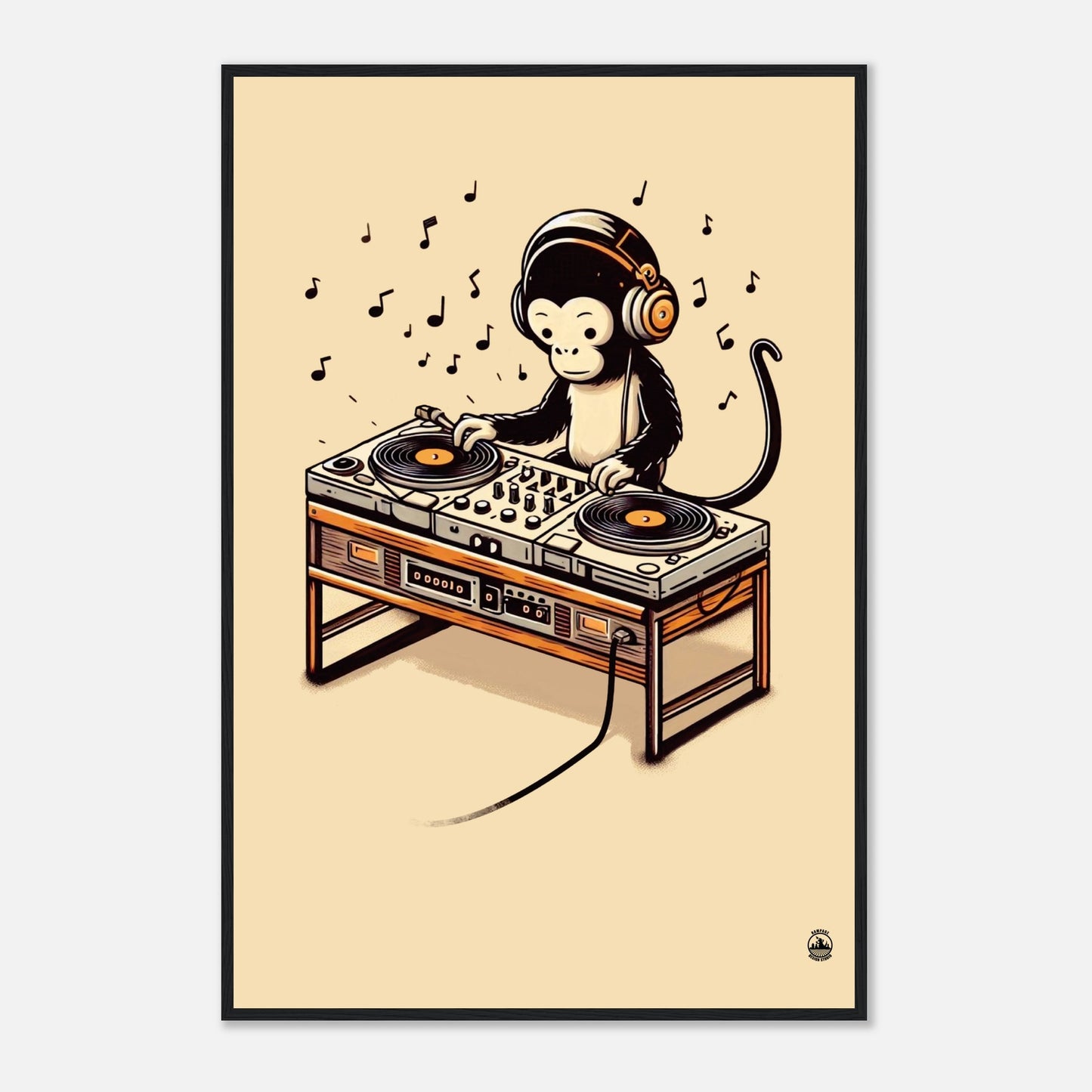Monkey DJ Premium Matte Paper Wooden Framed Poster - Rampage Design Studio