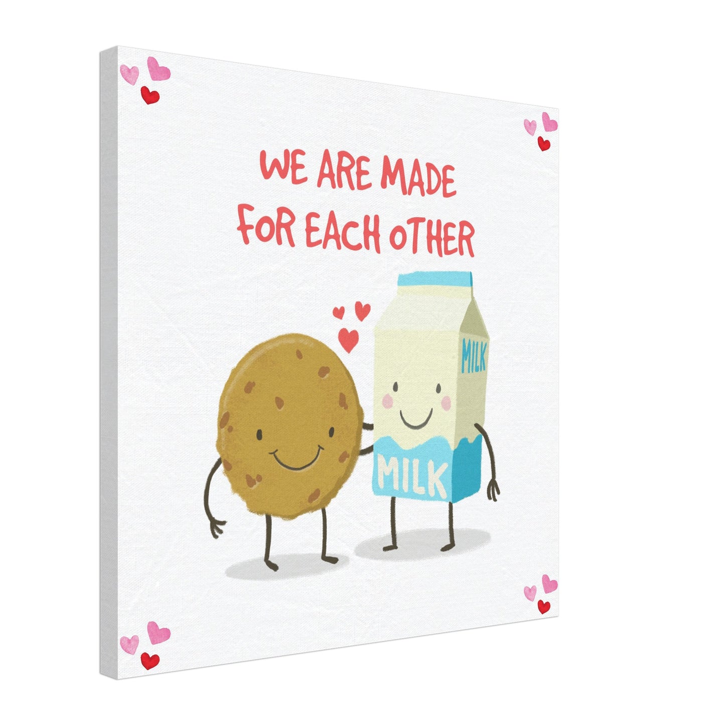 Valentine's Day Canvas Print, Cute Cookie & Milk Love Art, We Are Made for Each Other print, cute gift for a valentine - Rampage Design Studio