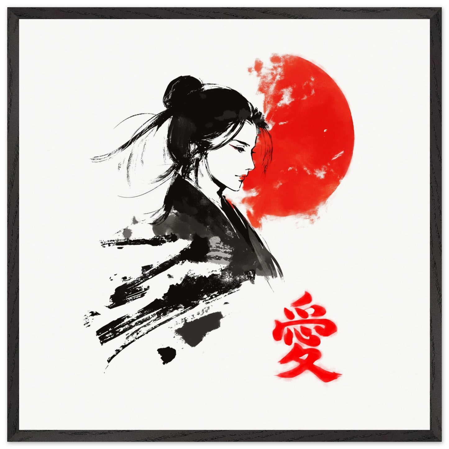 Japanese Woman Art Print Rising Sun Love Kanji Elegant Sumi-e Wall Decor Japanese Art Poster Love Poster - Rampage Design Studio