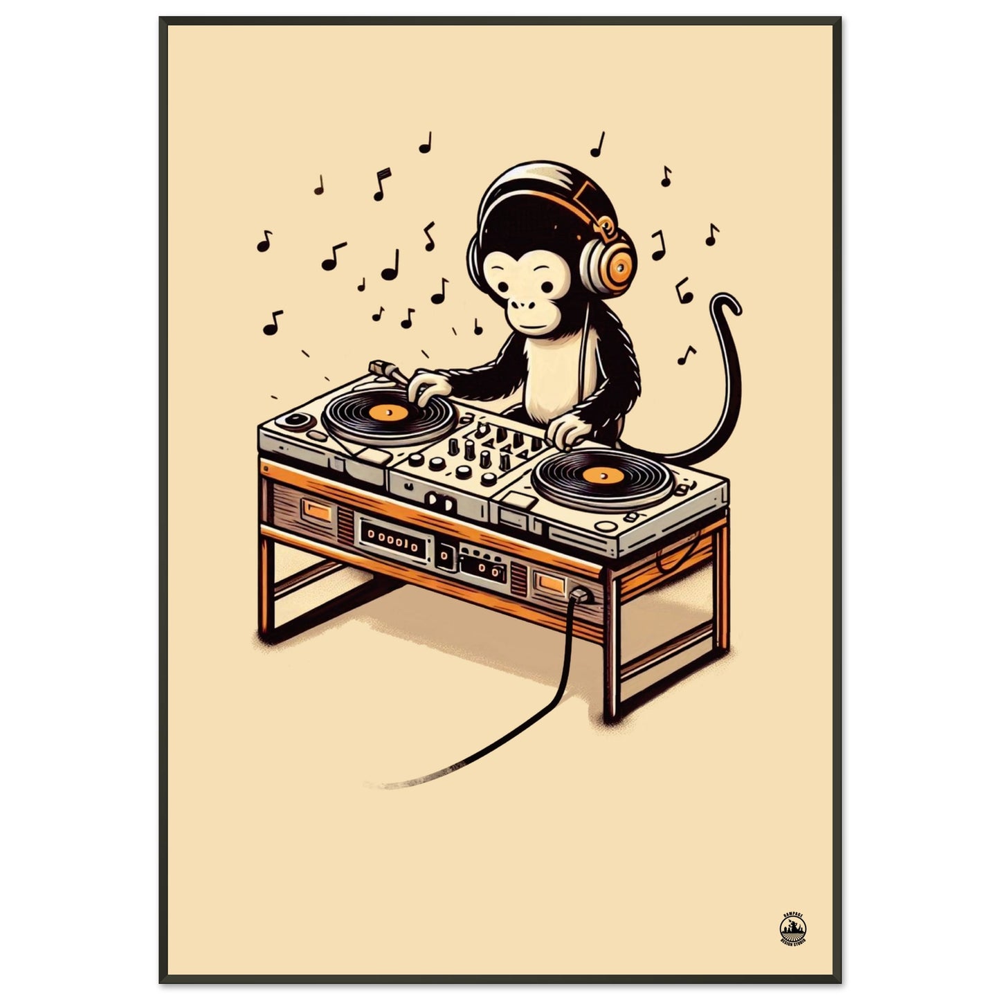Monkey DJ Premium Matte Paper Metal Framed Poster - Rampage Design Studio