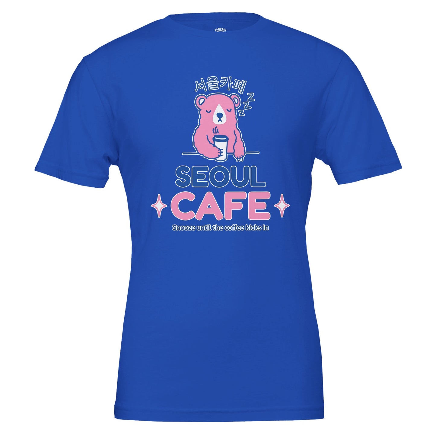 Sleepy Bear T-shirt, Cute Seoul Cafe Design, coffee lovers gift, cafe culture, Korean Design, funny cute design, coffee tee, Soft Cotton, Funny Coffee Quote - Rampage Design Studio