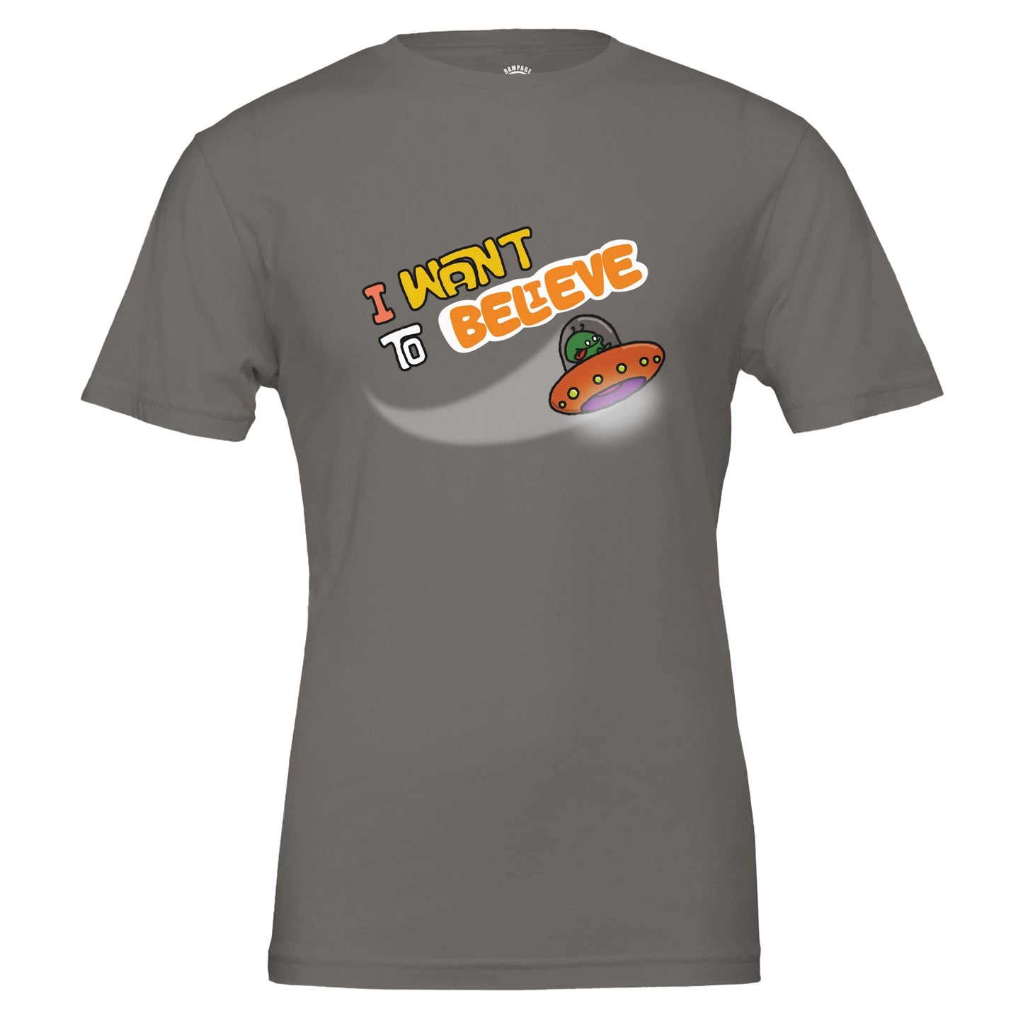I Want to Believe T-Shirt, Fun Alien Design, UFO Tee, UAP T-Shirt, E.T. Design Shirt, X-Files Inspired Design, Bold Colours, Unisex Cotton Tee - Rampage Design Studio