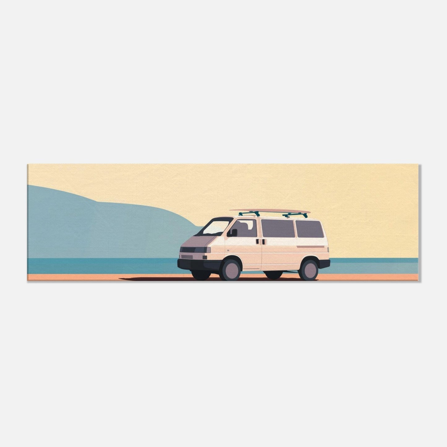 “Waiting for the Waves” – Minimalist VW Camper Van Canvas Print, Surf-Inspired Coastal Wall Art, Digital Artwork by Rampage Design Studio - Rampage Design Studio