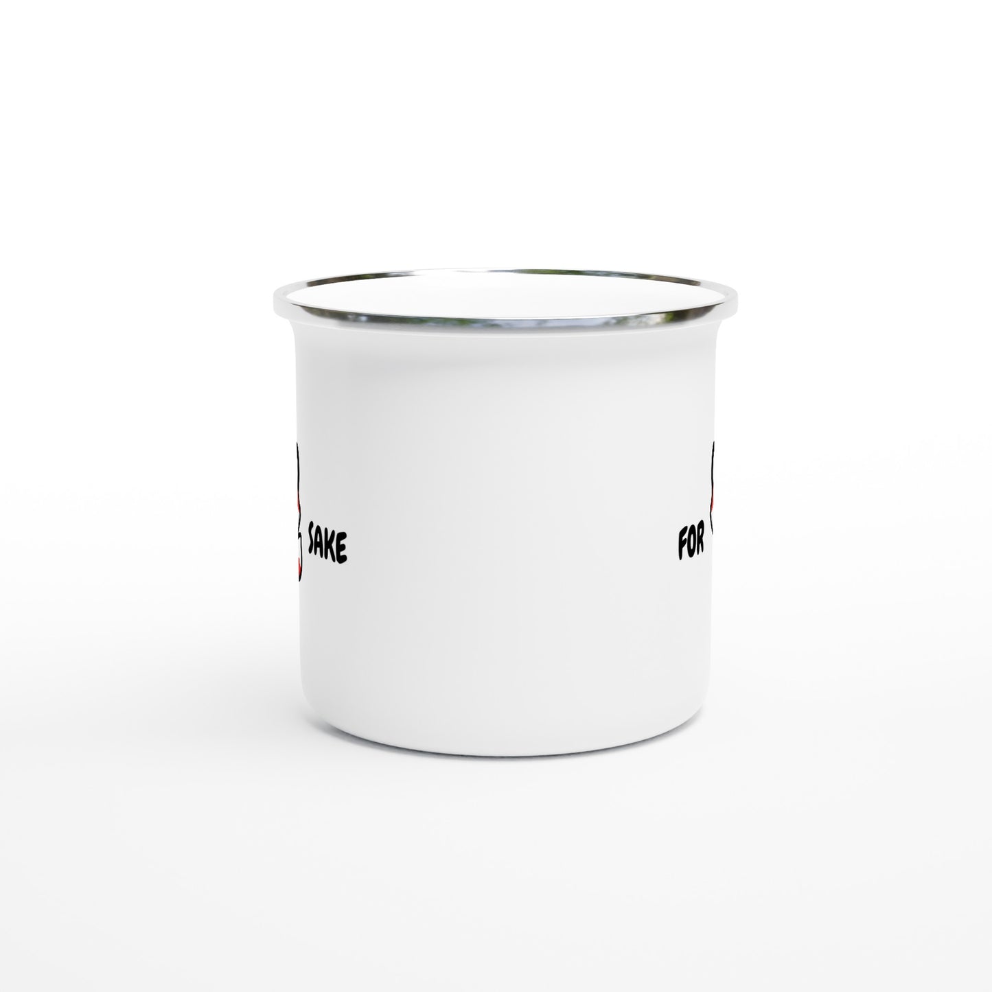 Funny Fox Mug – Enamel 12oz, 'For Fox Sake' Design, Perfect for Camping and Coffee - Rampage Design Studio