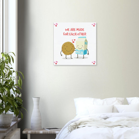 Valentine's Day Canvas Print, Cute Cookie & Milk Love Art, We Are Made for Each Other print, cute gift for a valentine - Rampage Design Studio