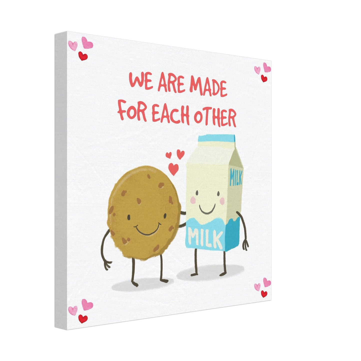 Valentine's Day Canvas Print, Cute Cookie & Milk Love Art, We Are Made for Each Other print, cute gift for a valentine - Rampage Design Studio