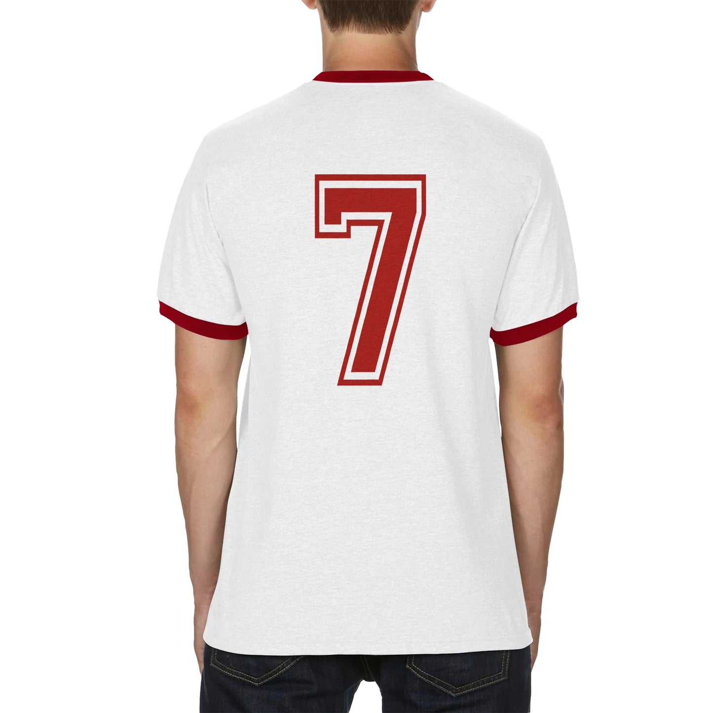 Player - George Best Unisex Ringer T-shirt White and Red - Rampage Design Studio