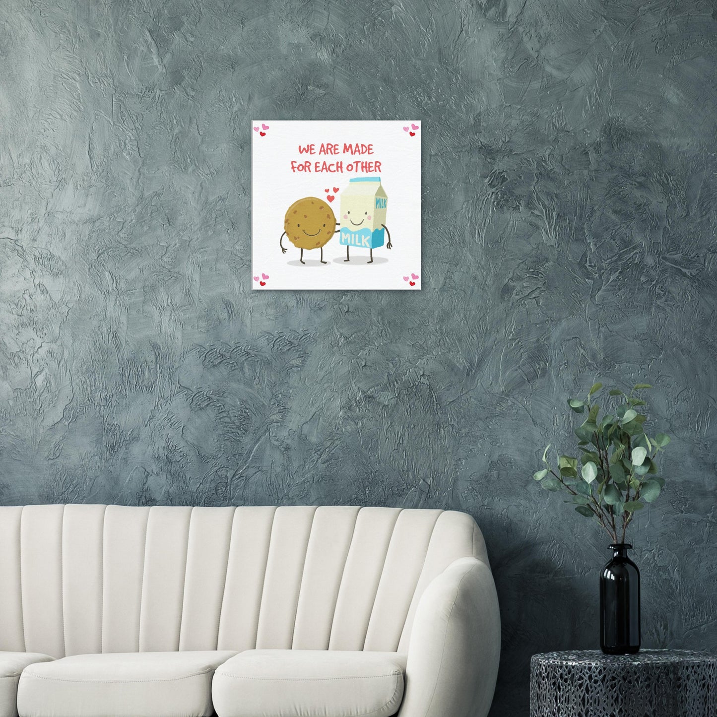 Valentine's Day Canvas Print, Cute Cookie & Milk Love Art, We Are Made for Each Other print, cute gift for a valentine - Rampage Design Studio