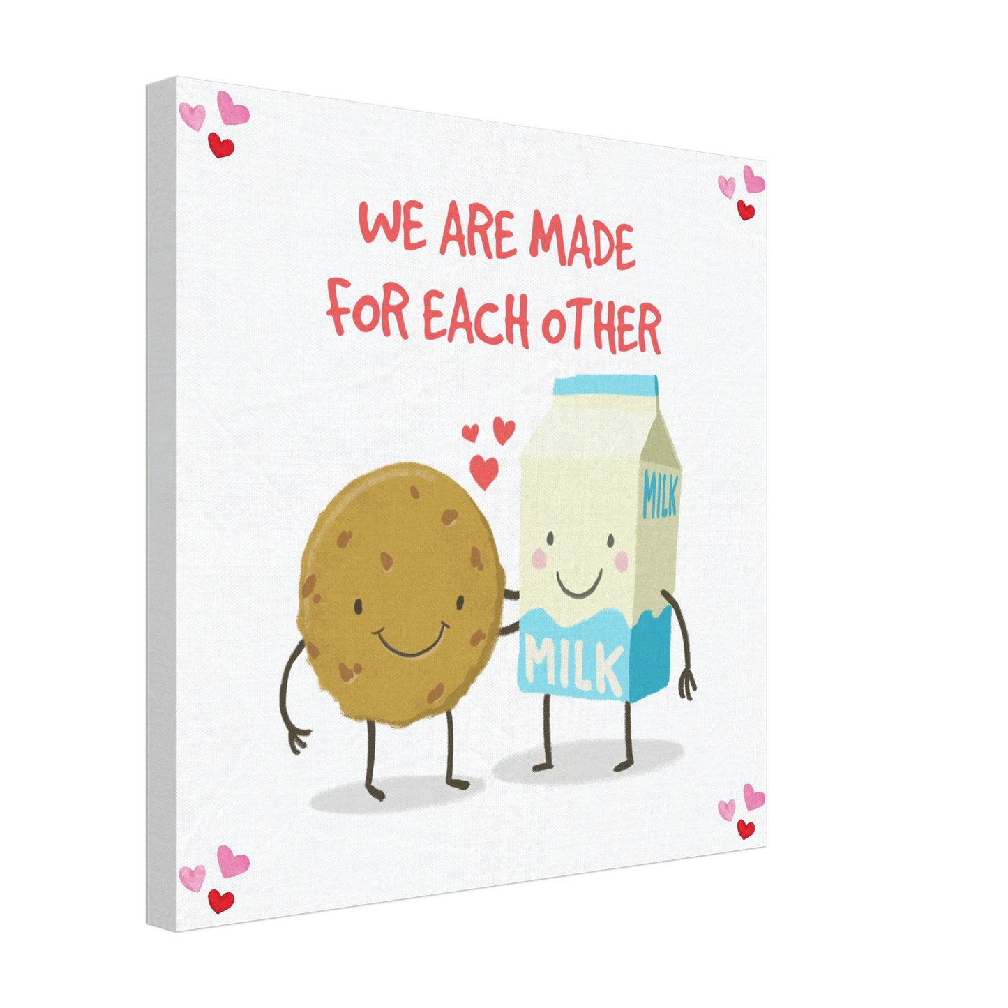 Valentine's Day Canvas Print, Cute Cookie & Milk Love Art, We Are Made for Each Other print, cute gift for a valentine - Rampage Design Studio