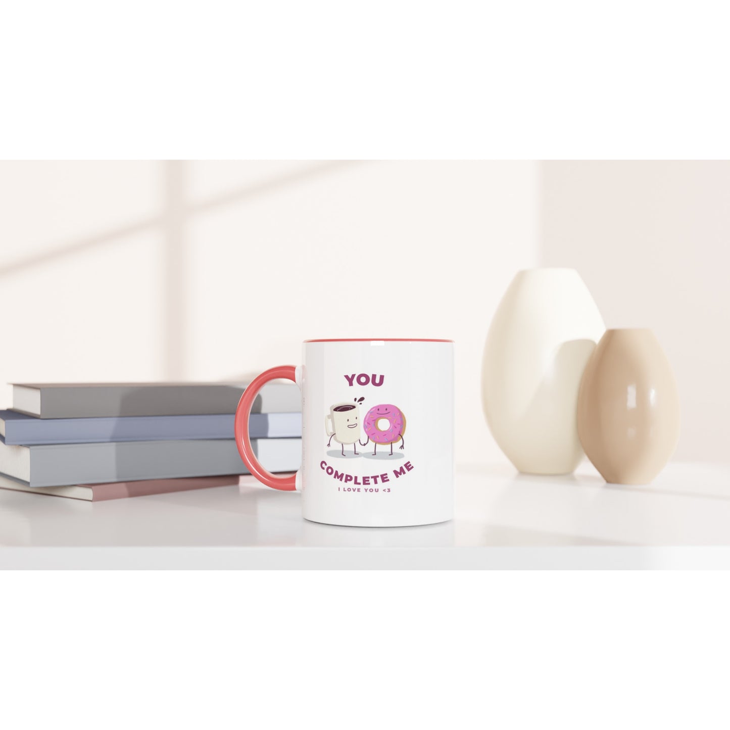 Adorable Couple Mug, Valentines mug, coffee and doughnut gift, Valentines day gift - Rampage Design Studio
