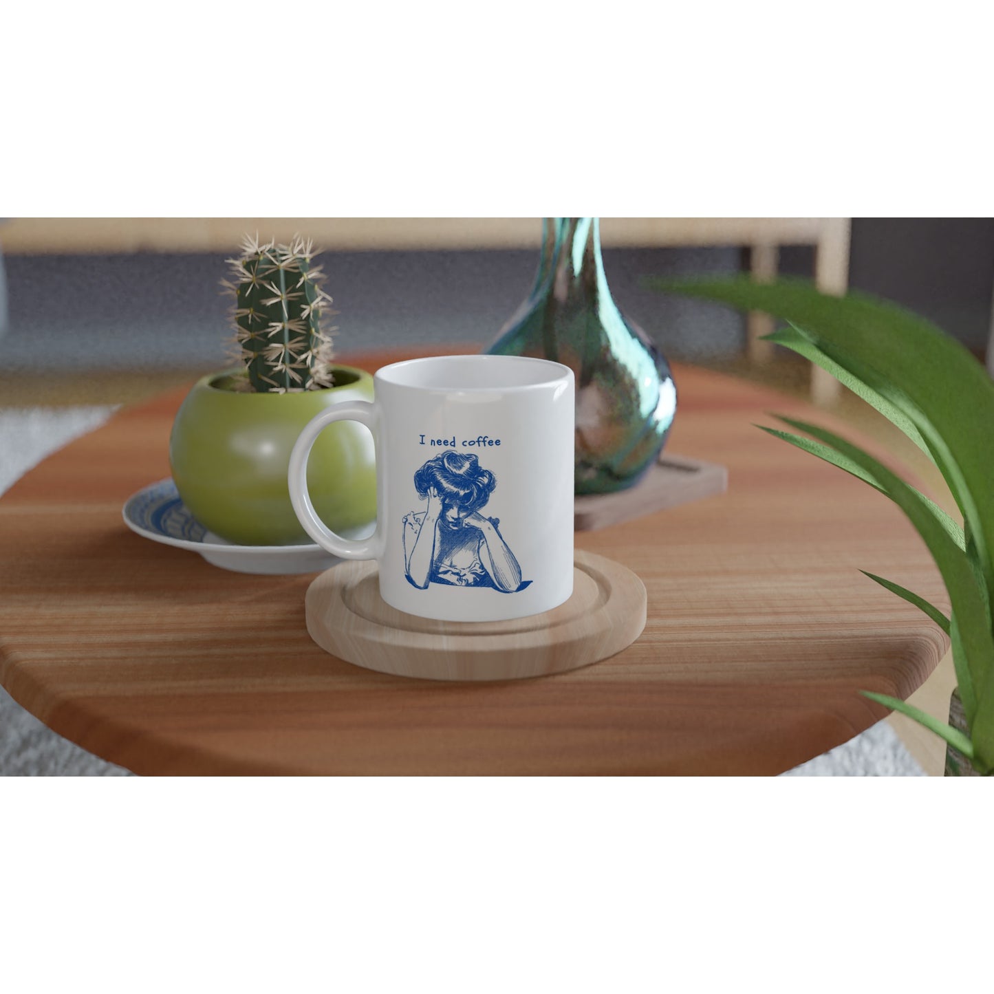 I Need Coffee Mug – Tired Woman Illustration – 11oz Ceramic, Microwave & Dishwasher Safe - Rampage Design Studio