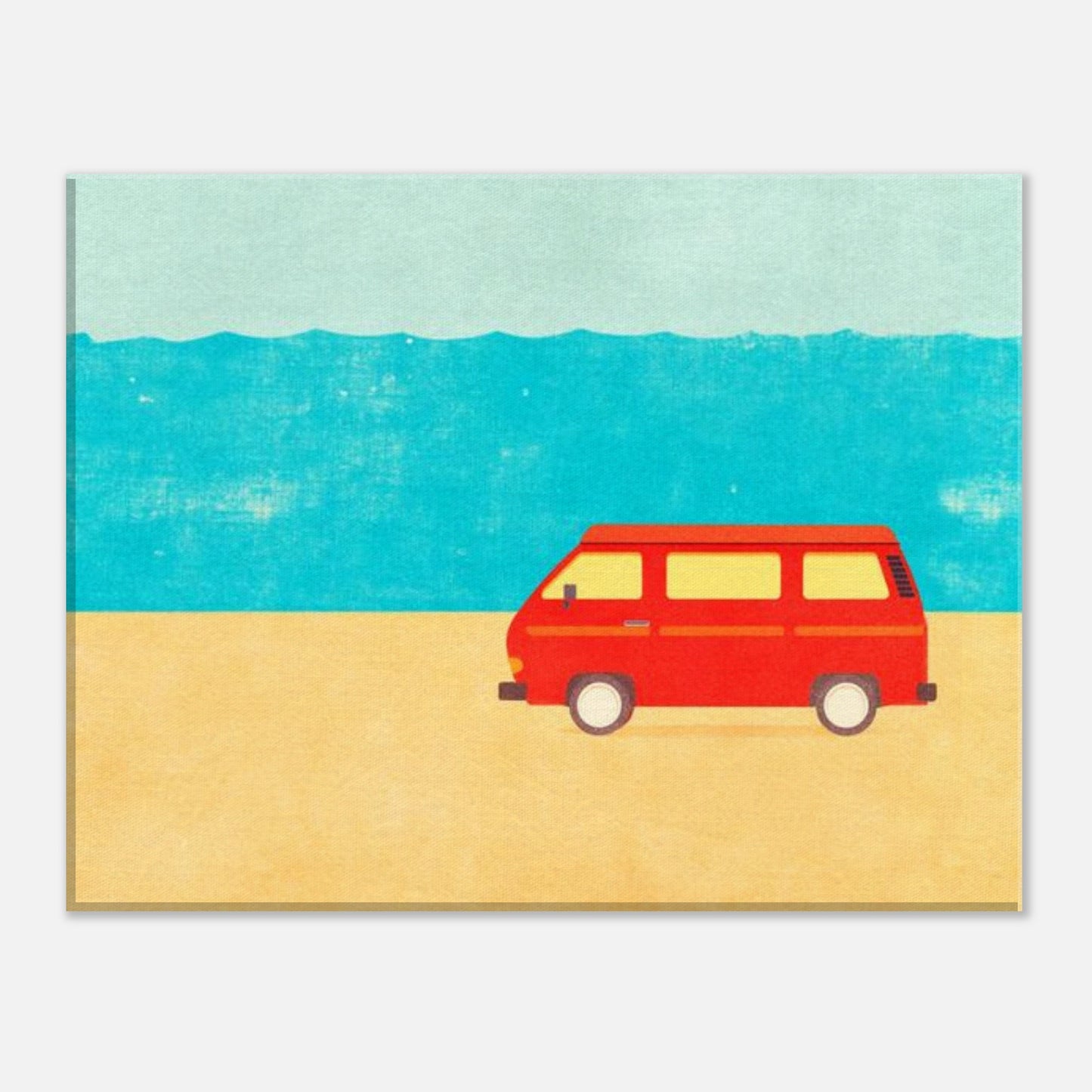 Minimalist VW Camper Van Beach Canvas – Retro Coastal Wall Art, Van Life Decor, Red Camper Print for Travel Lovers - Rampage Design Studio