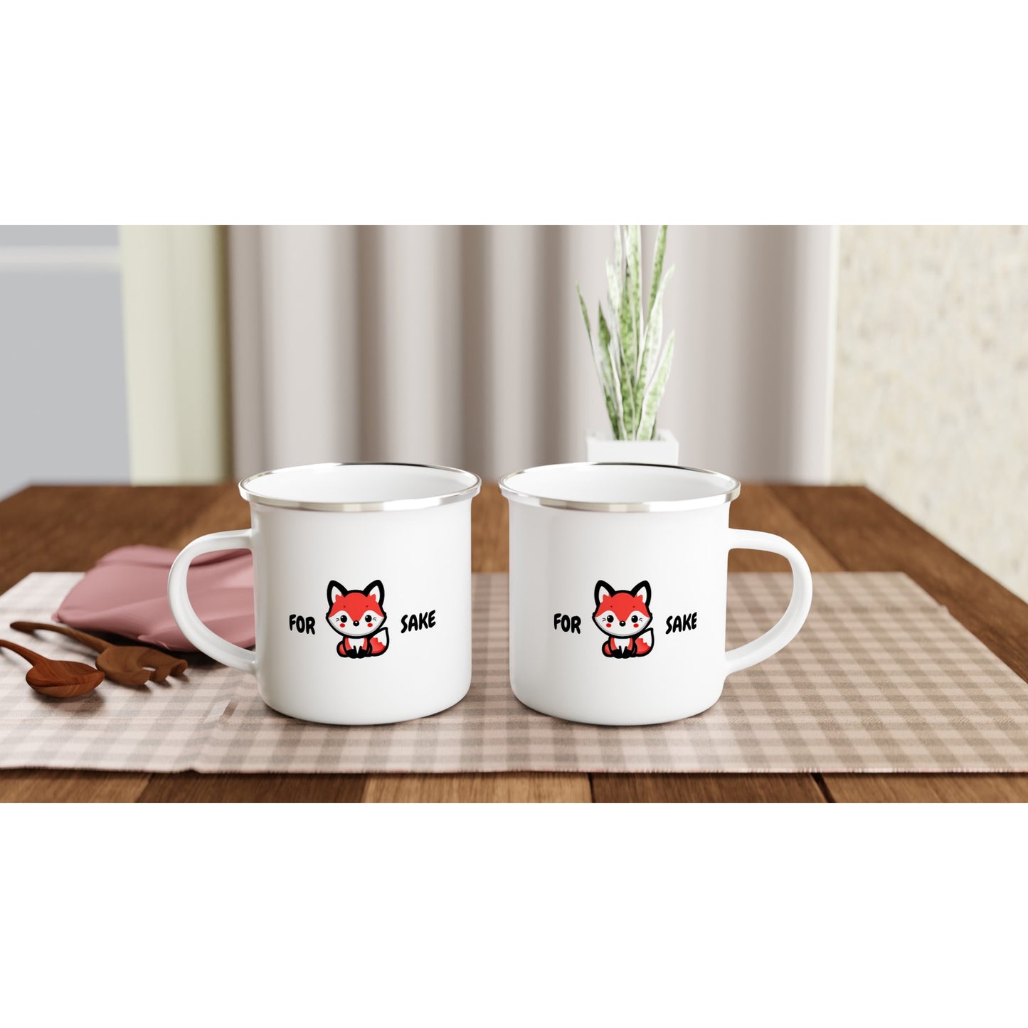 Funny Fox Mug – Enamel 12oz, 'For Fox Sake' Design, Perfect for Camping and Coffee - Rampage Design Studio