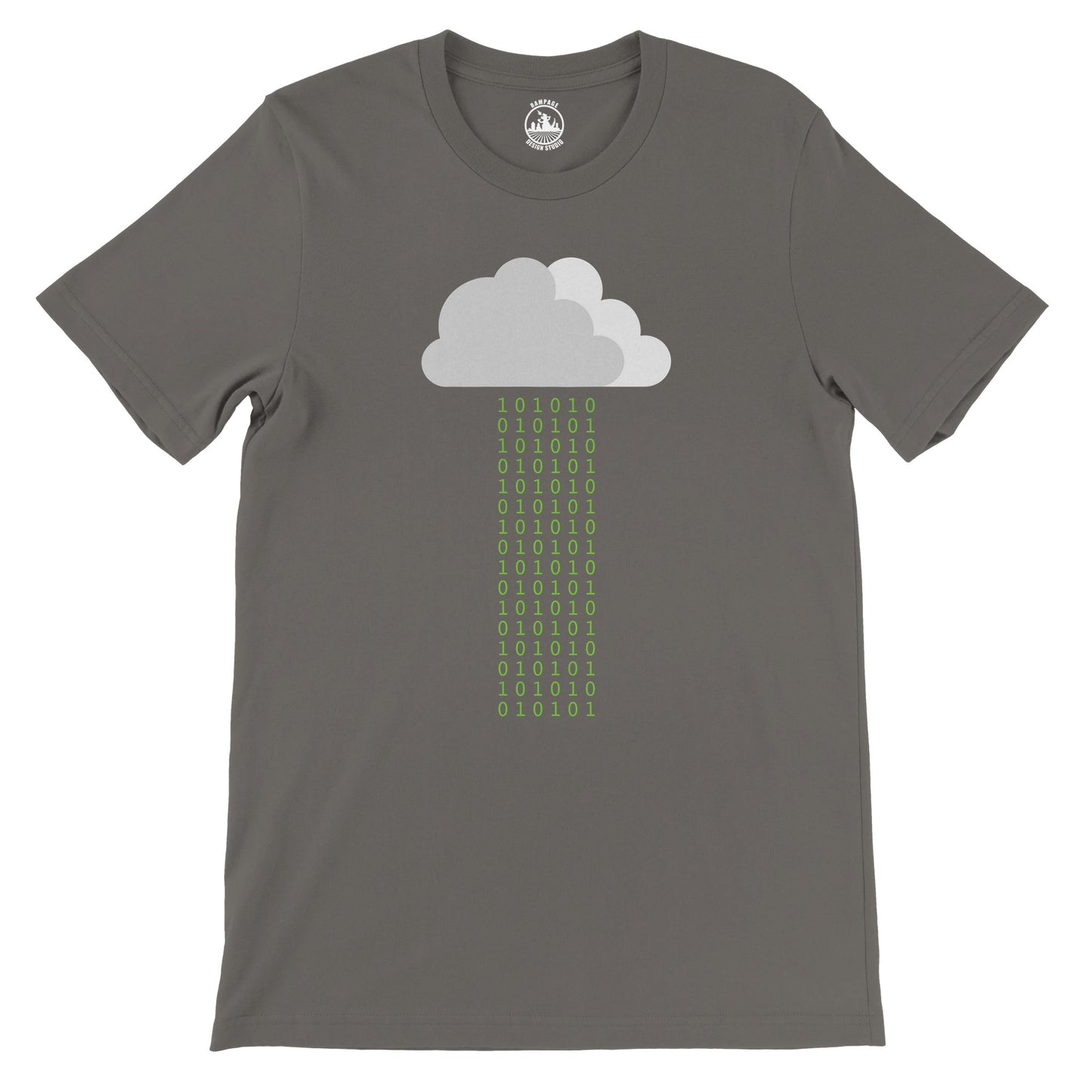 Binary Rain Crewneck T-Shirt | Cloudy 1's and 0's Design - Rampage Design Studio