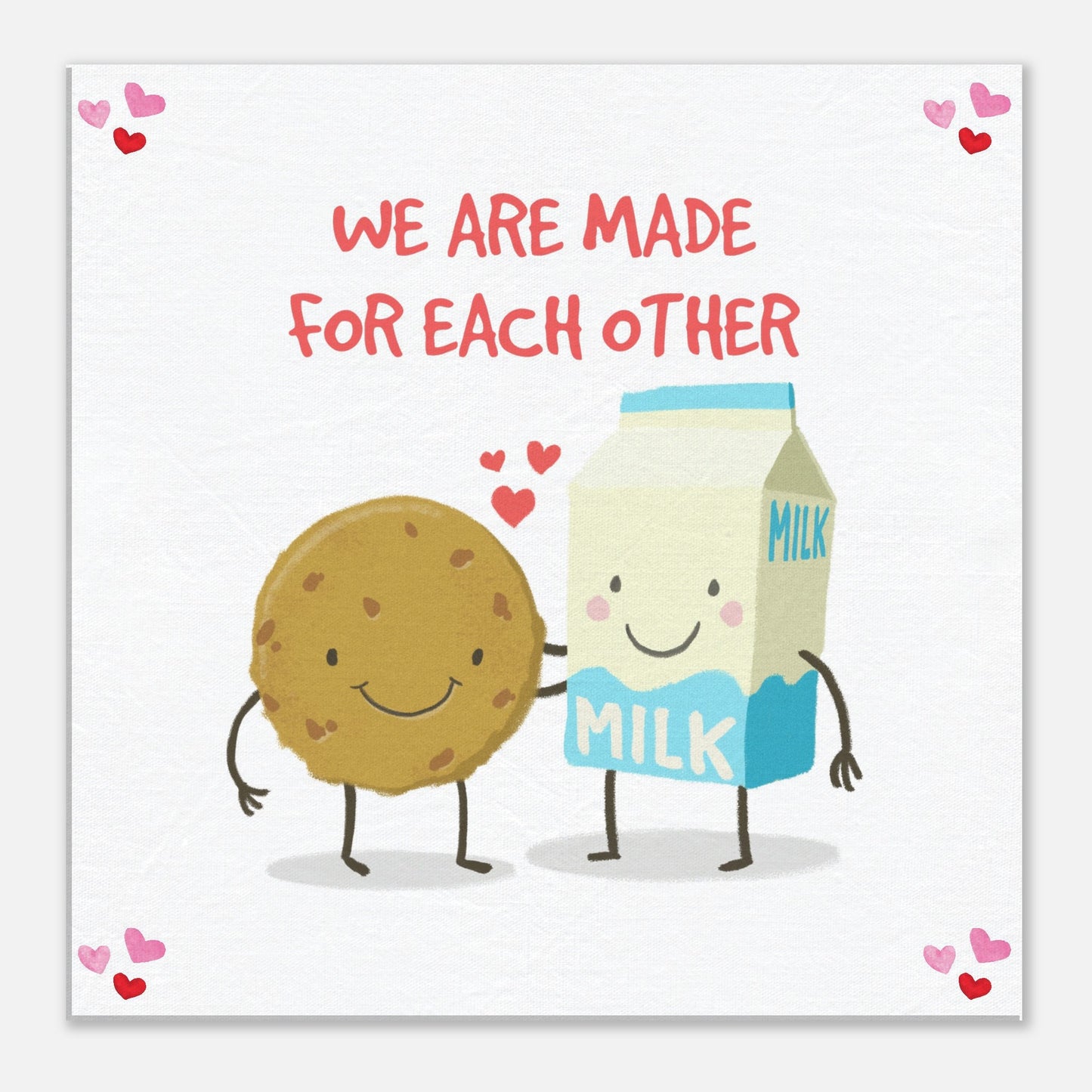 Valentine's Day Canvas Print, Cute Cookie & Milk Love Art, We Are Made for Each Other print, cute gift for a valentine - Rampage Design Studio