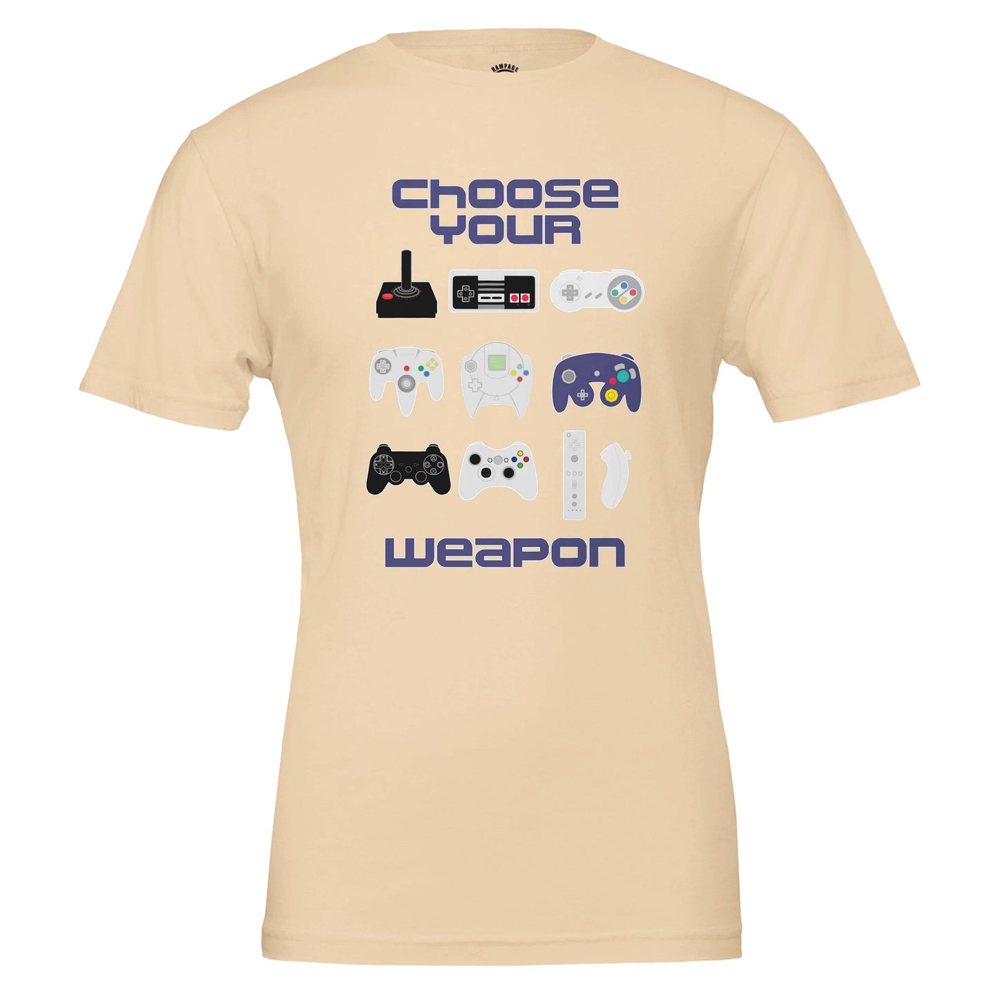 Retro Gamer T-Shirt, Choose Your Weapon, Vintage & Modern Game Controllers Design, Nintendo, Playstation, Sega, Atari, Xbox - Rampage Design Studio