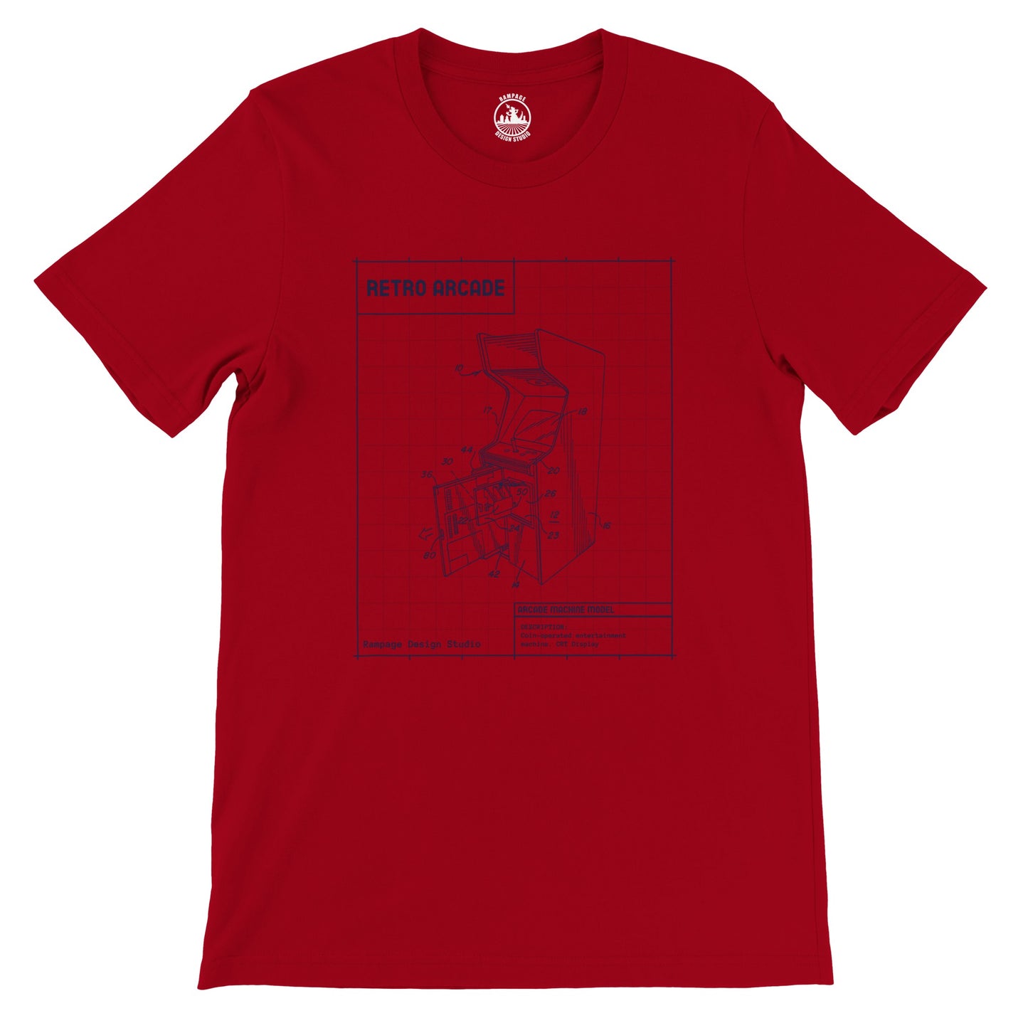Retro Arcade Machine Blueprint T-Shirt – Soft, Eco-Friendly, Unisex Fit - Rampage Design Studio