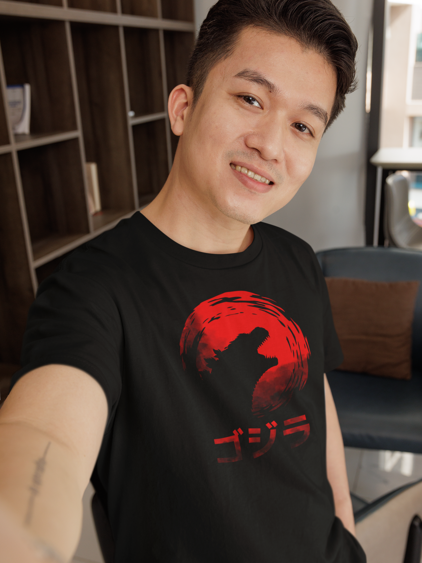 Dramatic Godzilla T-Shirt, Red Sun & Black Silhouette Design, Kaiju Tee, Gift for Geeks, Japanese Culture Design, Monster Shirt, Unisex Fit - Rampage Design Studio