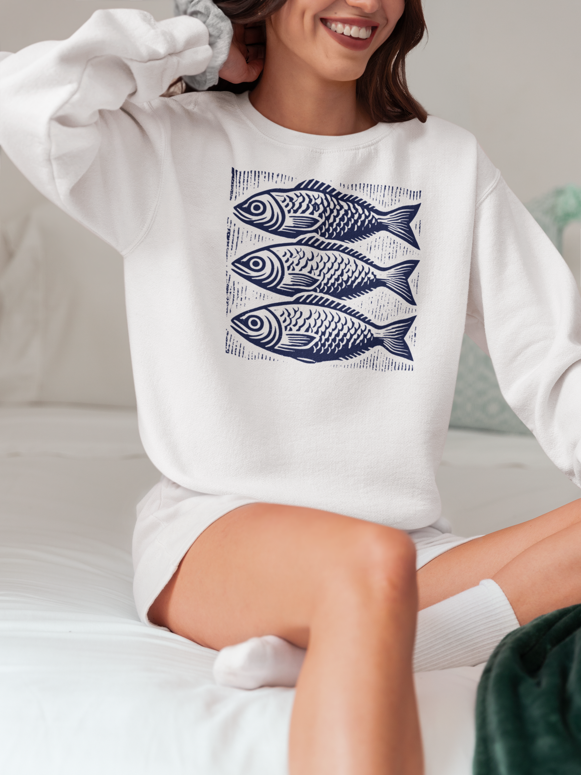Block Print Fish Design Sweatshirt - Rampage Design Studio