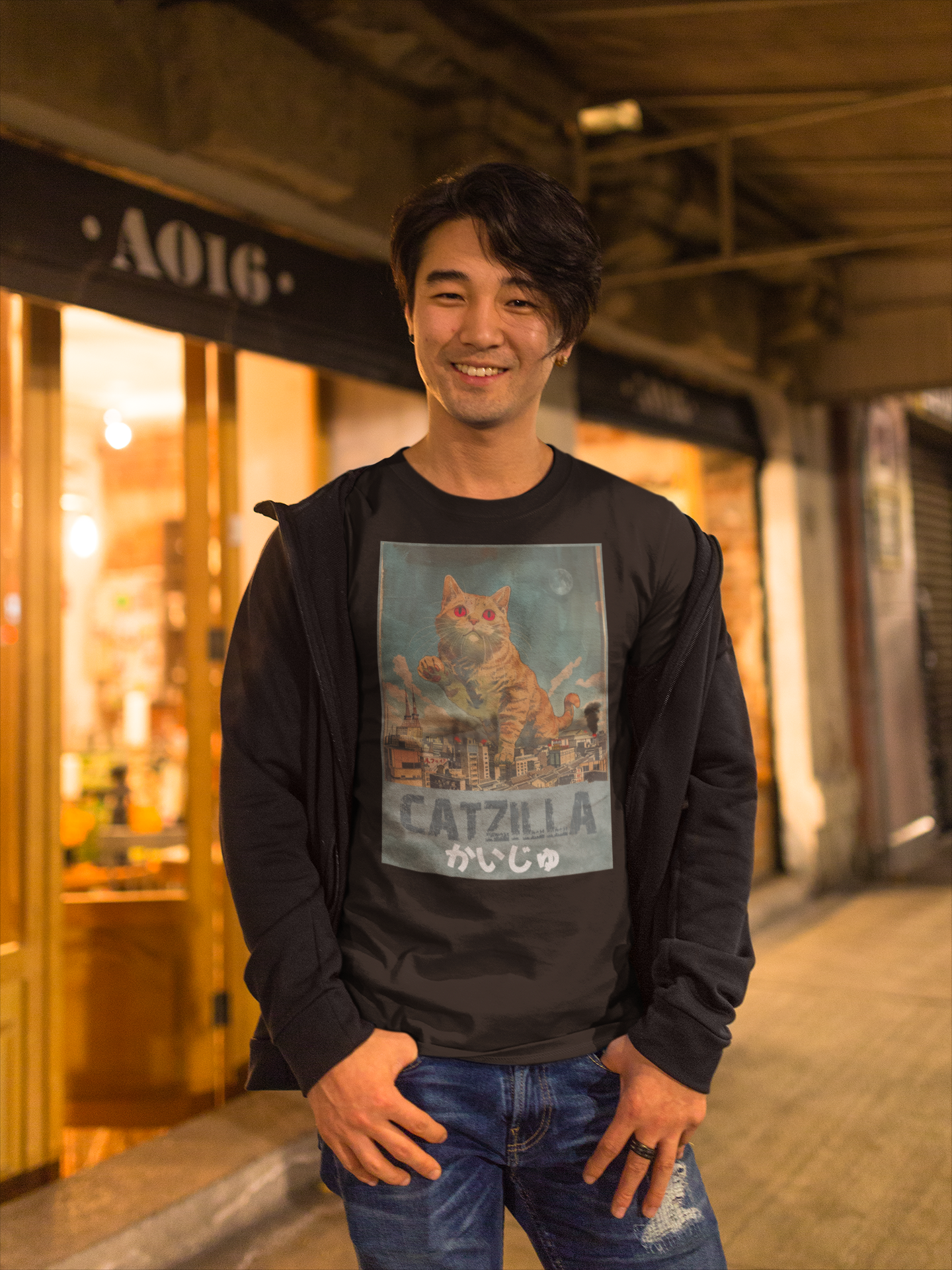 CATZILLA T-Shirt, Kaiju Monster Tee, Cat Lovers Shirt, Godzilla Style T-Shirt, Giant Monster Cat Design, Soft Cotton, Gift for Geeks, Japanese Culture Shirt - Rampage Design Studio