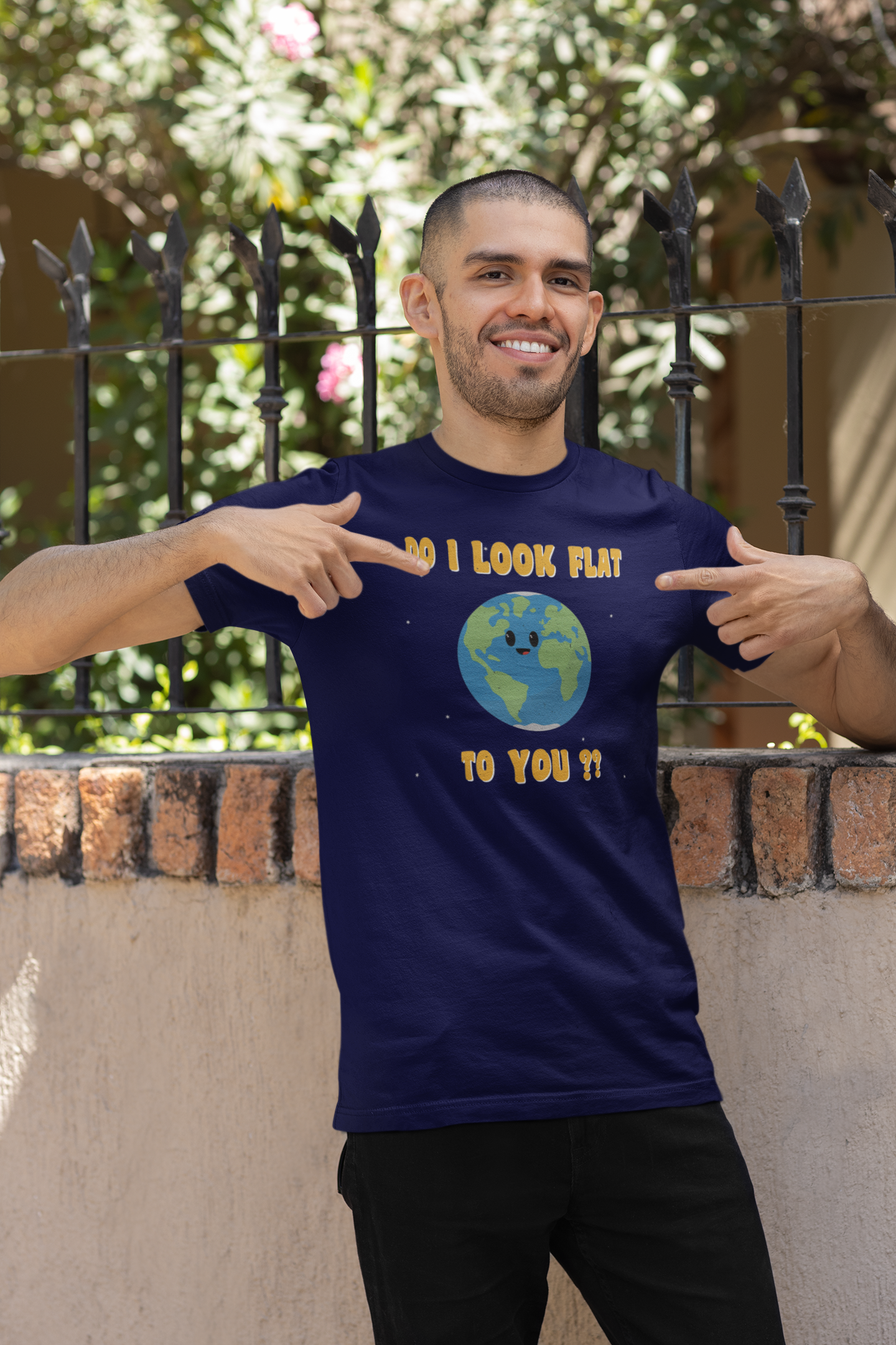Humorous Earth T-Shirt  'Do I Look Flat To You?' Cartoon Design, Globe Earth, Flat Earth, Space T-Shirt - Rampage Design Studio