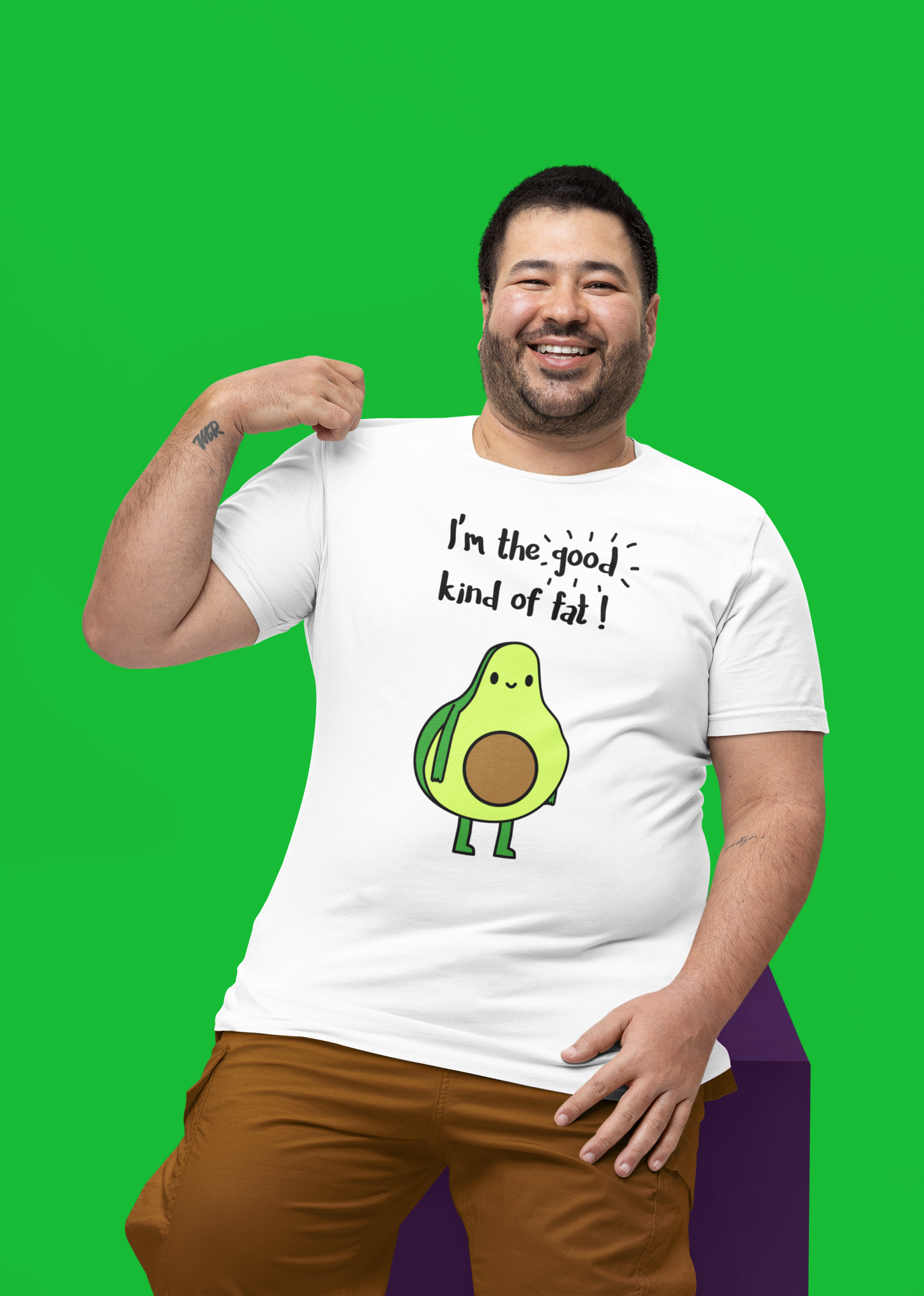 Funny Avocado T-Shirt – “The Good Kind of Fat” Pun Shirt - Rampage Design Studio