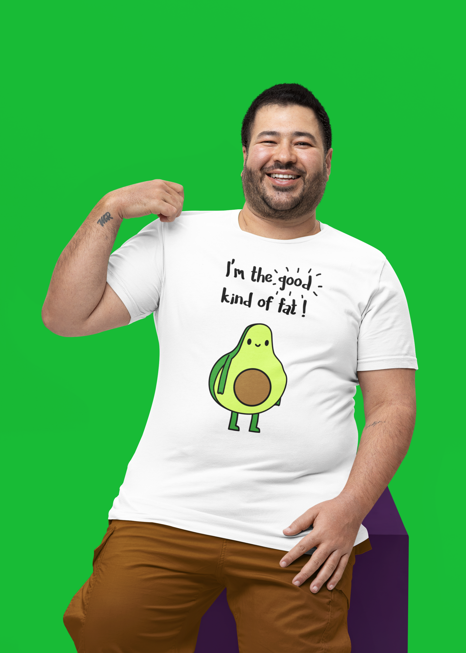 Funny Avocado T-Shirt – “The Good Kind of Fat” Pun Shirt - Rampage Design Studio