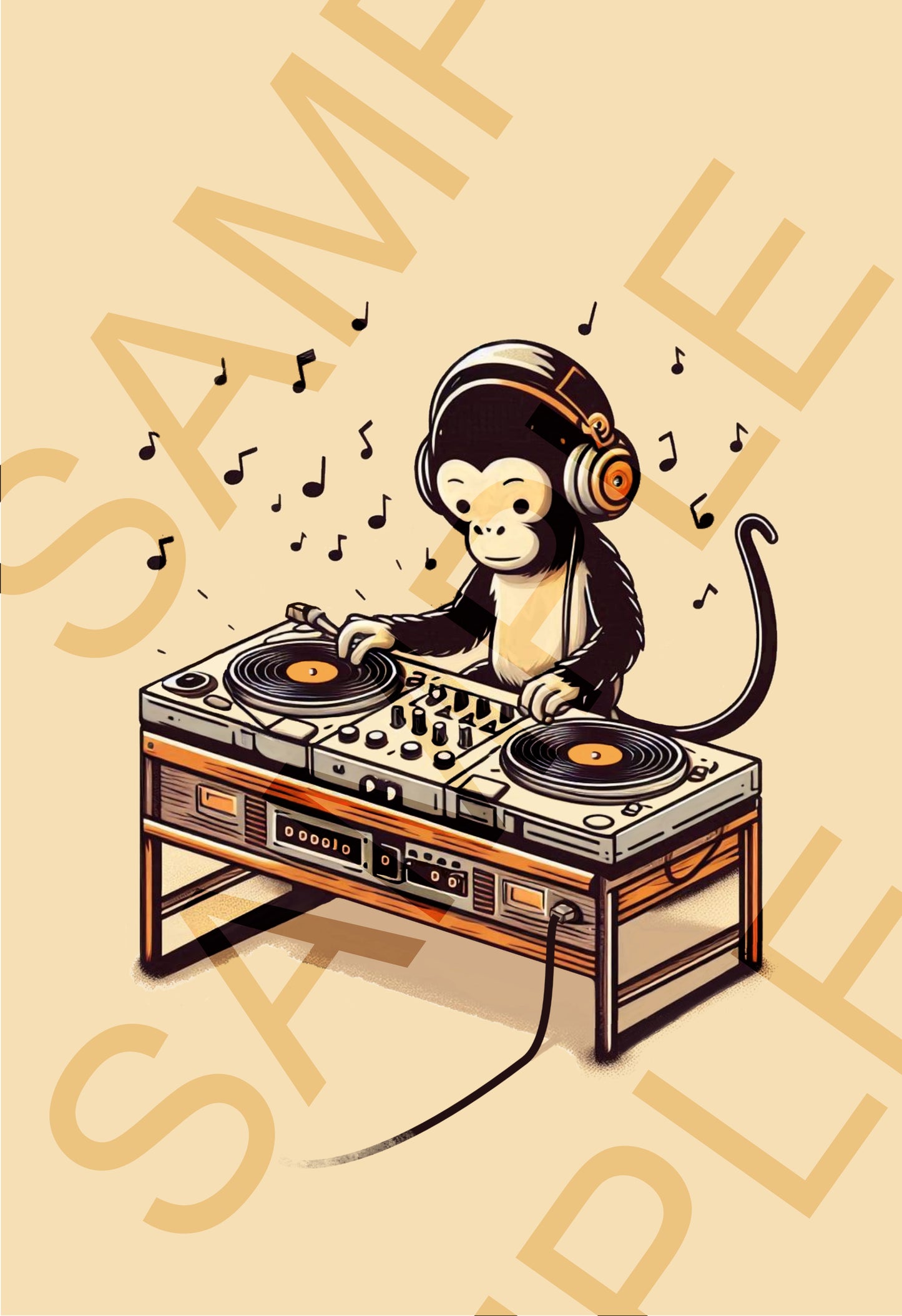 Monkey DJ Print: Retro Music Room Wall Art (Digital Download)