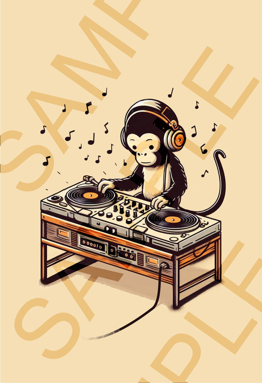 Monkey DJ Print: Retro Music Room Wall Art (Digital Download)