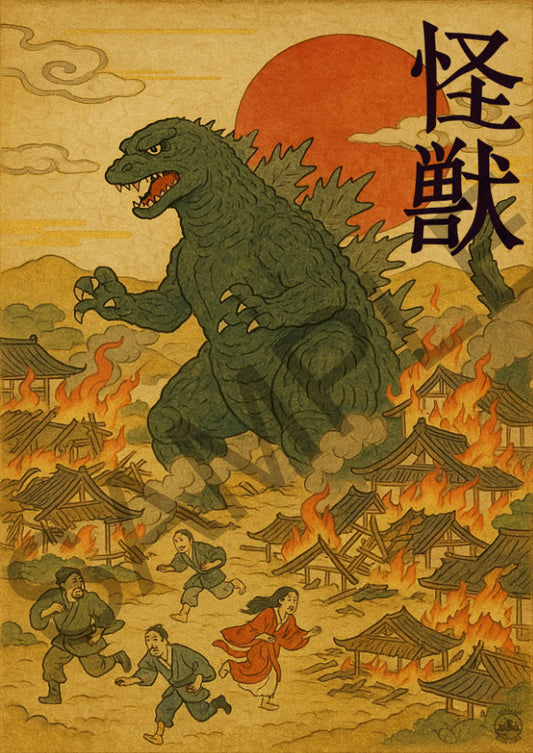 Godzilla Vintage Japanese Art Print | Kaiju Wall Art
