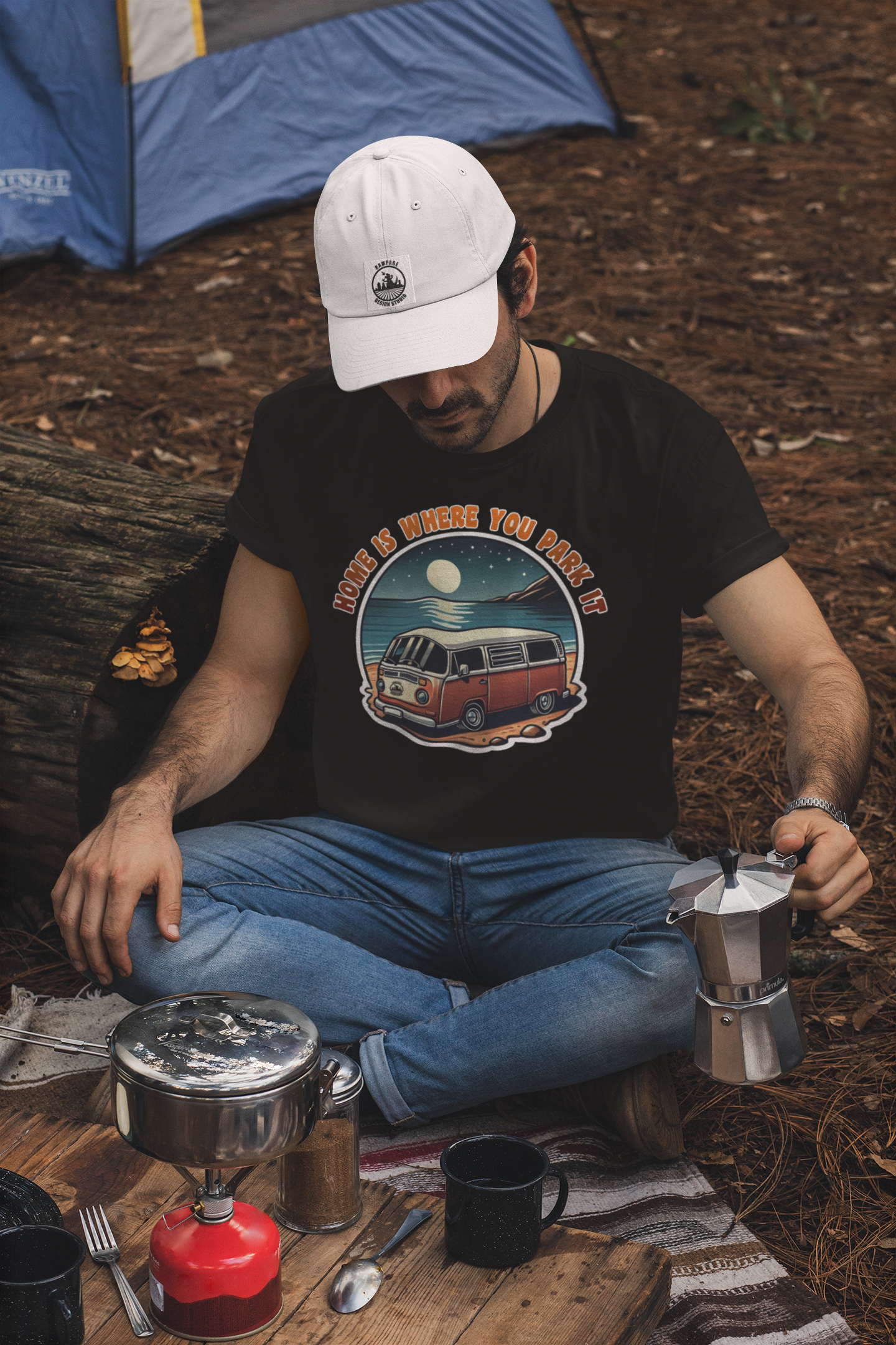 Moonlit Camper-Van T-Shirt – Soft, Eco-Friendly Cotton, Inspirational Design - Rampage Design Studio