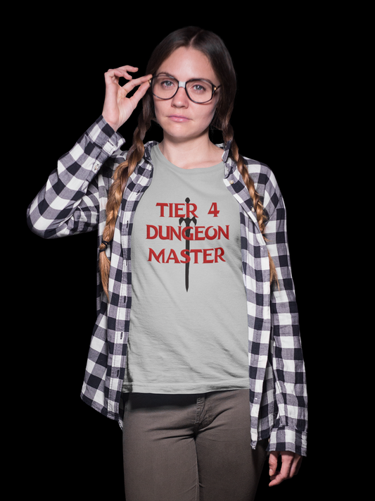 Tier 4 Dungeon Master T-Shirt, D&D Style Design, Vorpal Sword Silhouette, Dungeons and Dragons, RPG fan shirt, Geek Shirt - Rampage Design Studio