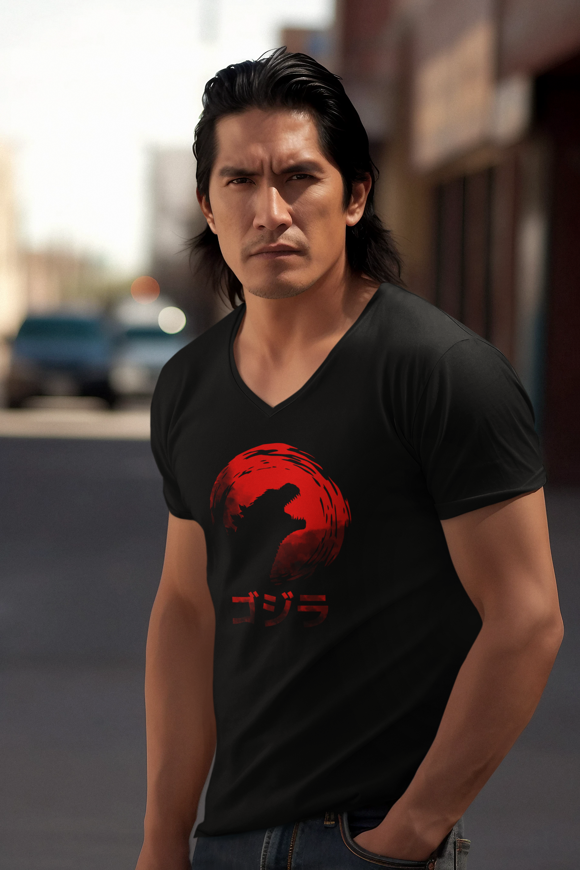 Kaiju T-Shirt – Godzilla Silhouette Roaring Against Red Sun - Rampage Design Studio